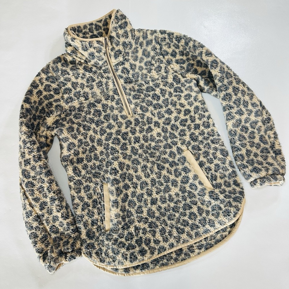 Abercrombie & Fitch Soft A&F Size M Leopard Sherpa Fleece 1/4 Zip Pullover W